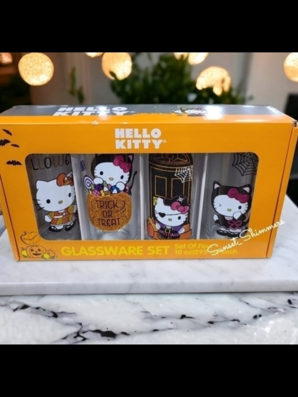 4pc Sanrio HELLO KITTY Sparkly HALLOWEEN Drink Glass Set New